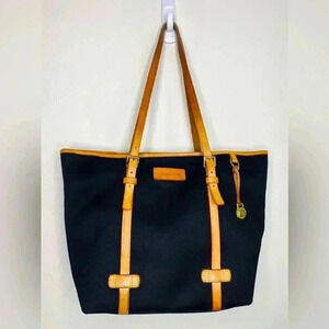 Dooney & Bourke Vintage Black Canvas Leather Trimmed Tote